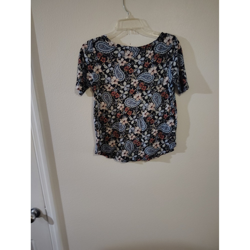 Loft Vintage Soft Womens XS Floral Paisley Short Sleeve Scoop Neck Tee Blue - Picture 3 of 3